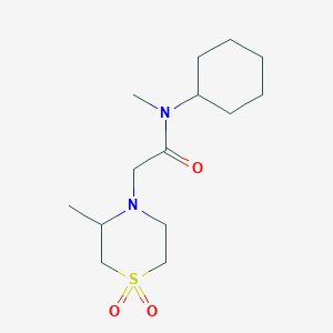 molecular formula C14H26N2O3S B7182589 N-cyclohexyl-N-methyl-2-(3-methyl-1,1-dioxo-1,4-thiazinan-4-yl)acetamide 