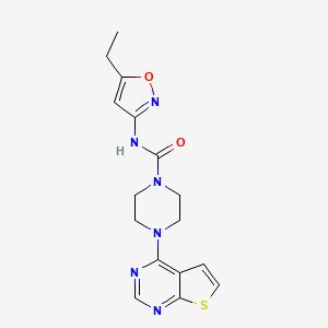 molecular formula C16H18N6O2S B7182599 N-(5-ethyl-1,2-oxazol-3-yl)-4-thieno[2,3-d]pyrimidin-4-ylpiperazine-1-carboxamide 