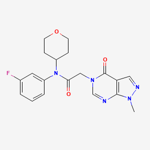 molecular formula C19H20FN5O3 B7182642 N-(3-fluorophenyl)-2-(1-methyl-4-oxopyrazolo[3,4-d]pyrimidin-5-yl)-N-(oxan-4-yl)acetamide 