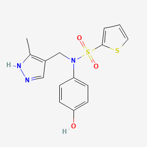 molecular formula C15H15N3O3S2 B7182695 N-(4-hydroxyphenyl)-N-[(5-methyl-1H-pyrazol-4-yl)methyl]thiophene-2-sulfonamide 