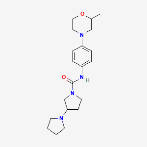 molecular formula C20H30N4O2 B7182748 N-[4-(2-methylmorpholin-4-yl)phenyl]-3-pyrrolidin-1-ylpyrrolidine-1-carboxamide 