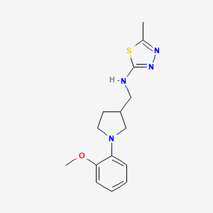 molecular formula C15H20N4OS B7182792 N-[[1-(2-methoxyphenyl)pyrrolidin-3-yl]methyl]-5-methyl-1,3,4-thiadiazol-2-amine 