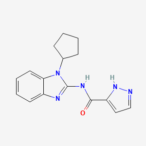 molecular formula C16H17N5O B7182847 N-(1-cyclopentylbenzimidazol-2-yl)-1H-pyrazole-5-carboxamide 