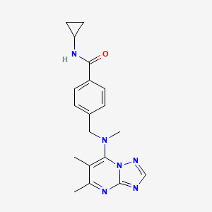 molecular formula C19H22N6O B7183019 N-cyclopropyl-4-[[(5,6-dimethyl-[1,2,4]triazolo[1,5-a]pyrimidin-7-yl)-methylamino]methyl]benzamide 