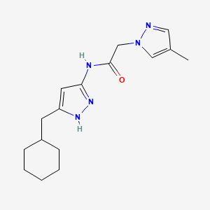 molecular formula C16H23N5O B7183144 N-[5-(cyclohexylmethyl)-1H-pyrazol-3-yl]-2-(4-methylpyrazol-1-yl)acetamide 