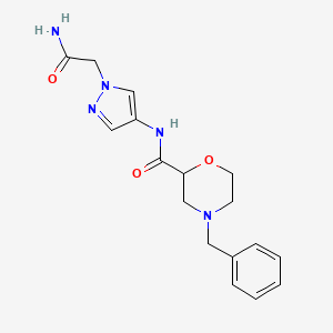 molecular formula C17H21N5O3 B7183292 N-[1-(2-amino-2-oxoethyl)pyrazol-4-yl]-4-benzylmorpholine-2-carboxamide 