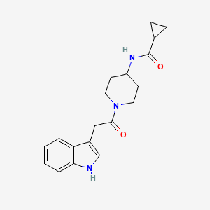 molecular formula C20H25N3O2 B7183297 N-[1-[2-(7-methyl-1H-indol-3-yl)acetyl]piperidin-4-yl]cyclopropanecarboxamide 