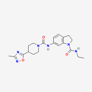 molecular formula C20H26N6O3 B7183546 N-ethyl-6-[[4-(3-methyl-1,2,4-oxadiazol-5-yl)piperidine-1-carbonyl]amino]-2,3-dihydroindole-1-carboxamide 