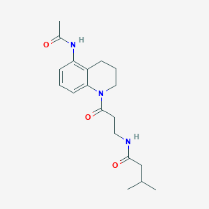 molecular formula C19H27N3O3 B7183613 N-[3-(5-acetamido-3,4-dihydro-2H-quinolin-1-yl)-3-oxopropyl]-3-methylbutanamide 