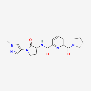 molecular formula C19H22N6O3 B7183628 N-[1-(1-methylpyrazol-4-yl)-2-oxopyrrolidin-3-yl]-6-(pyrrolidine-1-carbonyl)pyridine-2-carboxamide 