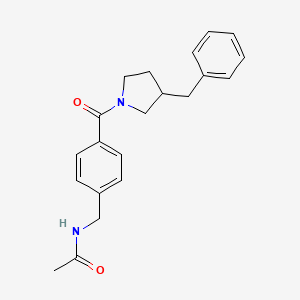 molecular formula C21H24N2O2 B7183682 N-[[4-(3-benzylpyrrolidine-1-carbonyl)phenyl]methyl]acetamide 