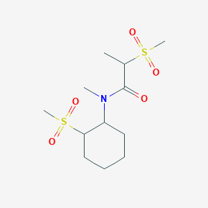 molecular formula C12H23NO5S2 B7183693 N-methyl-2-methylsulfonyl-N-(2-methylsulfonylcyclohexyl)propanamide 