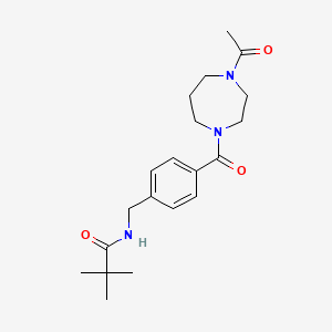 molecular formula C20H29N3O3 B7183913 N-[[4-(4-acetyl-1,4-diazepane-1-carbonyl)phenyl]methyl]-2,2-dimethylpropanamide 