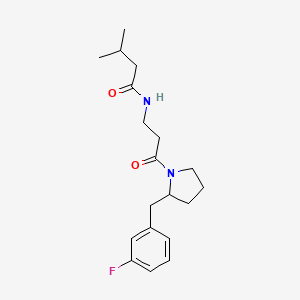 molecular formula C19H27FN2O2 B7183922 N-[3-[2-[(3-fluorophenyl)methyl]pyrrolidin-1-yl]-3-oxopropyl]-3-methylbutanamide 