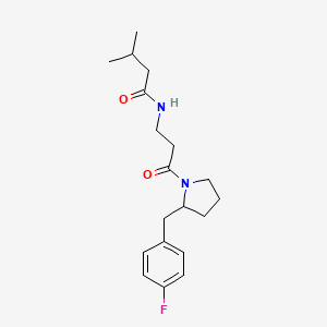 molecular formula C19H27FN2O2 B7183937 N-[3-[2-[(4-fluorophenyl)methyl]pyrrolidin-1-yl]-3-oxopropyl]-3-methylbutanamide 