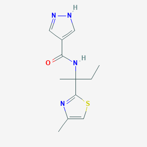 molecular formula C12H16N4OS B7184175 N-[2-(4-methyl-1,3-thiazol-2-yl)butan-2-yl]-1H-pyrazole-4-carboxamide 