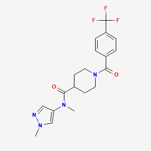 molecular formula C19H21F3N4O2 B7184280 N-methyl-N-(1-methylpyrazol-4-yl)-1-[4-(trifluoromethyl)benzoyl]piperidine-4-carboxamide 
