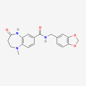 molecular formula C19H19N3O4 B7184298 N-(1,3-benzodioxol-5-ylmethyl)-1-methyl-4-oxo-3,5-dihydro-2H-1,5-benzodiazepine-7-carboxamide 