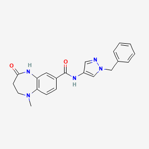 molecular formula C21H21N5O2 B7184339 N-(1-benzylpyrazol-4-yl)-1-methyl-4-oxo-3,5-dihydro-2H-1,5-benzodiazepine-7-carboxamide 