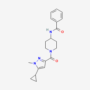 molecular formula C20H24N4O2 B7184542 N-[1-(5-cyclopropyl-1-methylpyrazole-3-carbonyl)piperidin-4-yl]benzamide 