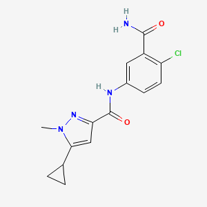 molecular formula C15H15ClN4O2 B7184557 N-(3-carbamoyl-4-chlorophenyl)-5-cyclopropyl-1-methylpyrazole-3-carboxamide 