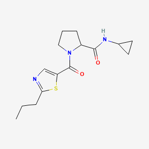 molecular formula C15H21N3O2S B7184563 N-cyclopropyl-1-(2-propyl-1,3-thiazole-5-carbonyl)pyrrolidine-2-carboxamide 