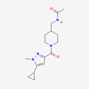 molecular formula C16H24N4O2 B7184643 N-[[1-(5-cyclopropyl-1-methylpyrazole-3-carbonyl)piperidin-4-yl]methyl]acetamide 