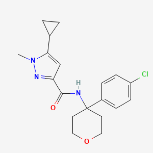molecular formula C19H22ClN3O2 B7184690 N-[4-(4-chlorophenyl)oxan-4-yl]-5-cyclopropyl-1-methylpyrazole-3-carboxamide 