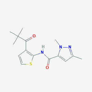 molecular formula C15H19N3O2S B7184772 N-[3-(2,2-dimethylpropanoyl)thiophen-2-yl]-2,5-dimethylpyrazole-3-carboxamide 