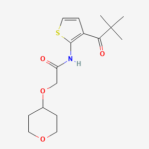molecular formula C16H23NO4S B7184777 N-[3-(2,2-dimethylpropanoyl)thiophen-2-yl]-2-(oxan-4-yloxy)acetamide 