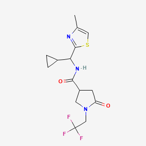 molecular formula C15H18F3N3O2S B7184880 N-[cyclopropyl-(4-methyl-1,3-thiazol-2-yl)methyl]-5-oxo-1-(2,2,2-trifluoroethyl)pyrrolidine-3-carboxamide 