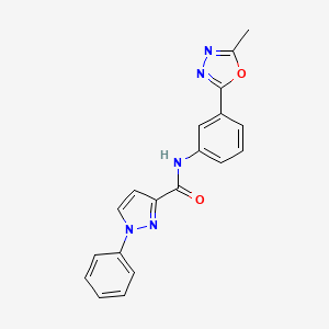 molecular formula C19H15N5O2 B7184950 N-[3-(5-methyl-1,3,4-oxadiazol-2-yl)phenyl]-1-phenylpyrazole-3-carboxamide 