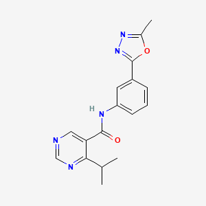 molecular formula C17H17N5O2 B7184955 N-[3-(5-methyl-1,3,4-oxadiazol-2-yl)phenyl]-4-propan-2-ylpyrimidine-5-carboxamide 