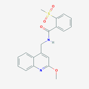 molecular formula C19H18N2O4S B7185083 N-[(2-methoxyquinolin-4-yl)methyl]-2-methylsulfonylbenzamide 