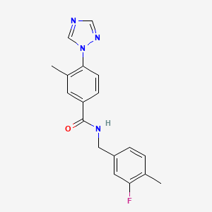 molecular formula C18H17FN4O B7185156 N-[(3-fluoro-4-methylphenyl)methyl]-3-methyl-4-(1,2,4-triazol-1-yl)benzamide 