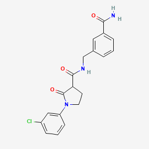 molecular formula C19H18ClN3O3 B7185186 N-[(3-carbamoylphenyl)methyl]-1-(3-chlorophenyl)-2-oxopyrrolidine-3-carboxamide 