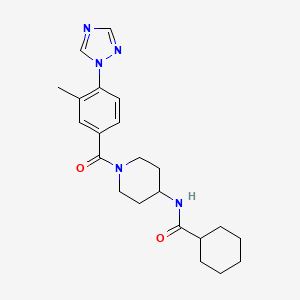 molecular formula C22H29N5O2 B7185268 N-[1-[3-methyl-4-(1,2,4-triazol-1-yl)benzoyl]piperidin-4-yl]cyclohexanecarboxamide 