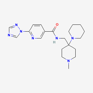 molecular formula C20H29N7O B7185671 N-[(1-methyl-4-piperidin-1-ylpiperidin-4-yl)methyl]-6-(1,2,4-triazol-1-yl)pyridine-3-carboxamide 
