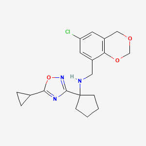 molecular formula C19H22ClN3O3 B7185831 N-[(6-chloro-4H-1,3-benzodioxin-8-yl)methyl]-1-(5-cyclopropyl-1,2,4-oxadiazol-3-yl)cyclopentan-1-amine 