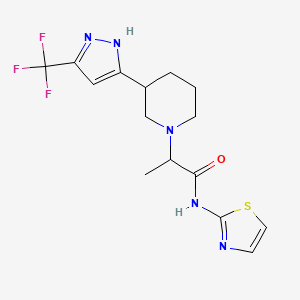 molecular formula C15H18F3N5OS B7185970 N-(1,3-thiazol-2-yl)-2-[3-[3-(trifluoromethyl)-1H-pyrazol-5-yl]piperidin-1-yl]propanamide 