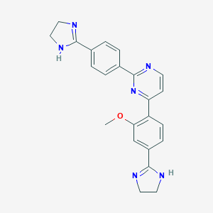 molecular formula C23H22N6O B071860 4-(4-(4,5-Dihydro-1H-imidazol-2-yl)-2-methoxyphenyl)-2-(4-(4,5-dihydro-1H-imidazol-2-yl)phenyl)pyrimidine CAS No. 160522-92-9