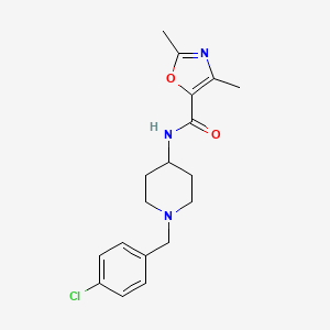 molecular formula C18H22ClN3O2 B7186020 N-[1-[(4-chlorophenyl)methyl]piperidin-4-yl]-2,4-dimethyl-1,3-oxazole-5-carboxamide 