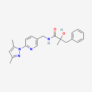 molecular formula C21H24N4O2 B7186056 N-[[6-(3,5-dimethylpyrazol-1-yl)pyridin-3-yl]methyl]-2-hydroxy-2-methyl-3-phenylpropanamide 