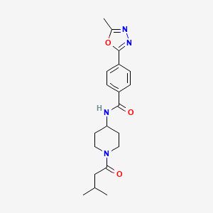 molecular formula C20H26N4O3 B7186110 N-[1-(3-methylbutanoyl)piperidin-4-yl]-4-(5-methyl-1,3,4-oxadiazol-2-yl)benzamide 