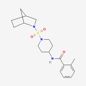 molecular formula C19H27N3O3S B7186218 N-[1-(2-azabicyclo[2.2.1]heptan-2-ylsulfonyl)piperidin-4-yl]-2-methylbenzamide 