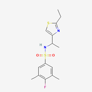 molecular formula C15H19FN2O2S2 B7186262 N-[1-(2-ethyl-1,3-thiazol-4-yl)ethyl]-4-fluoro-3,5-dimethylbenzenesulfonamide 