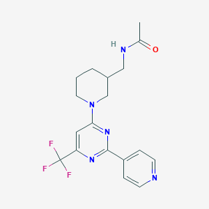molecular formula C18H20F3N5O B7186399 N-[[1-[2-pyridin-4-yl-6-(trifluoromethyl)pyrimidin-4-yl]piperidin-3-yl]methyl]acetamide 