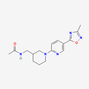 molecular formula C16H21N5O2 B7186412 N-[[1-[5-(3-methyl-1,2,4-oxadiazol-5-yl)pyridin-2-yl]piperidin-3-yl]methyl]acetamide 