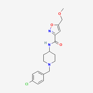 molecular formula C18H22ClN3O3 B7186726 N-[1-[(4-chlorophenyl)methyl]piperidin-4-yl]-5-(methoxymethyl)-1,2-oxazole-3-carboxamide 