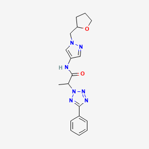 molecular formula C18H21N7O2 B7186835 N-[1-(oxolan-2-ylmethyl)pyrazol-4-yl]-2-(5-phenyltetrazol-2-yl)propanamide 